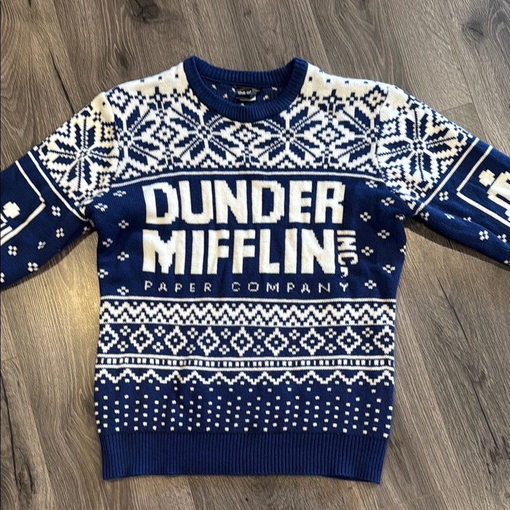 The Office Blue and White Men's Ugly Christmas Sweater festive Holiday